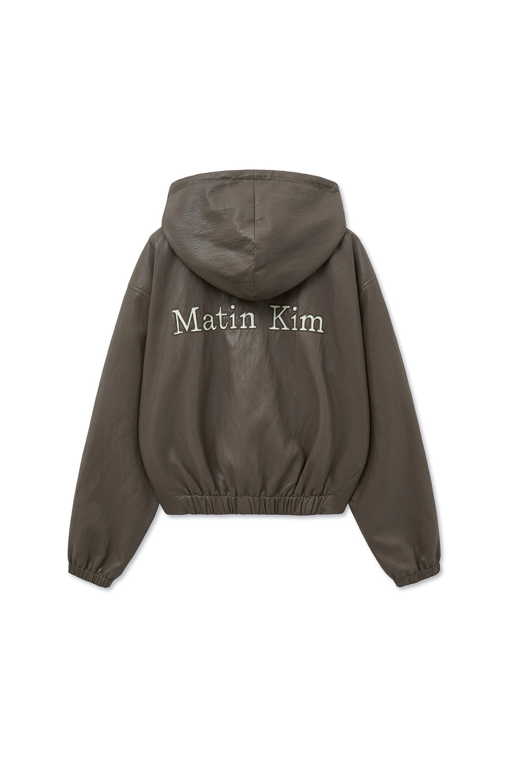 Matin Kim - Faux Leather Hoody Crop Jumper (Brown) product image 3 | TRAB K-Fashion Australia