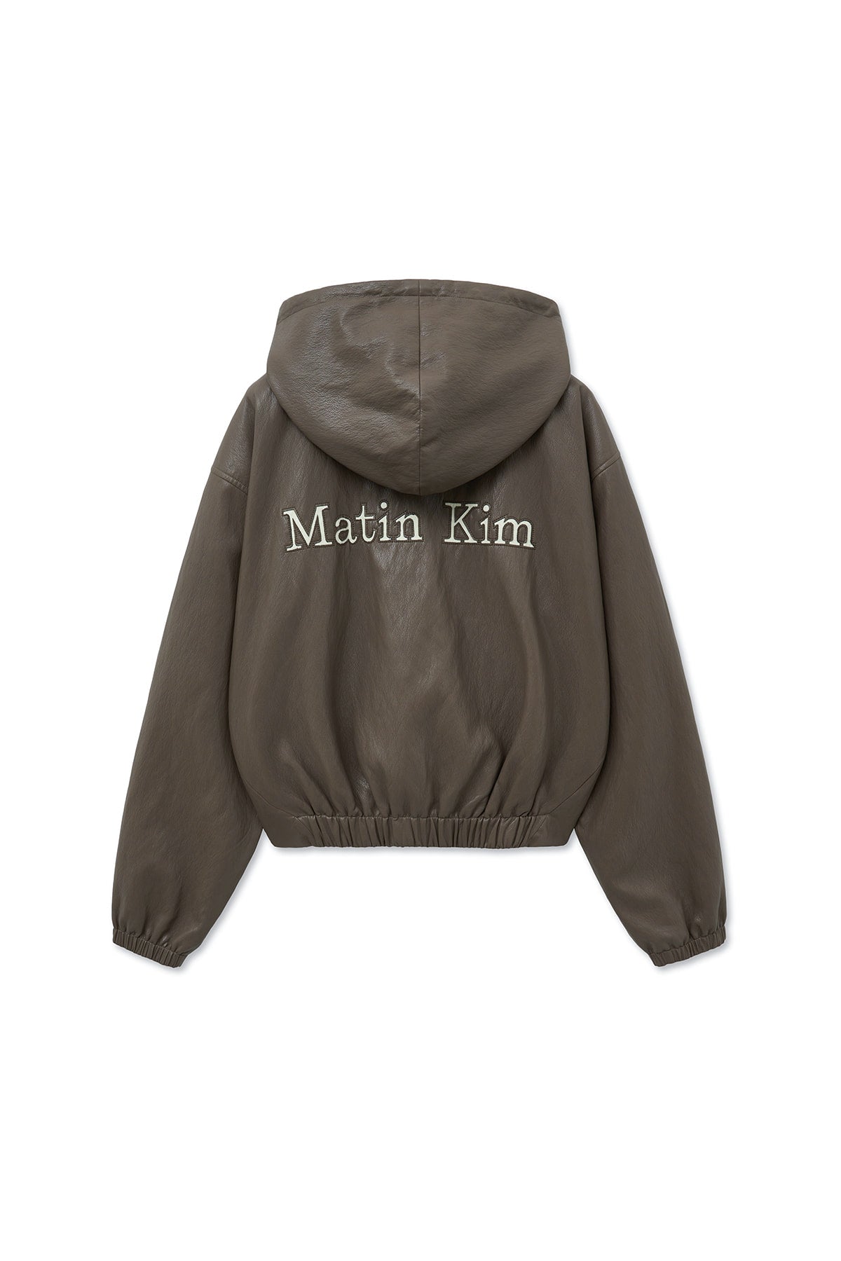 Matin Kim - Faux Leather Hoody Crop Jumper (Brown) product image 3 | TRAB K-Fashion Australia