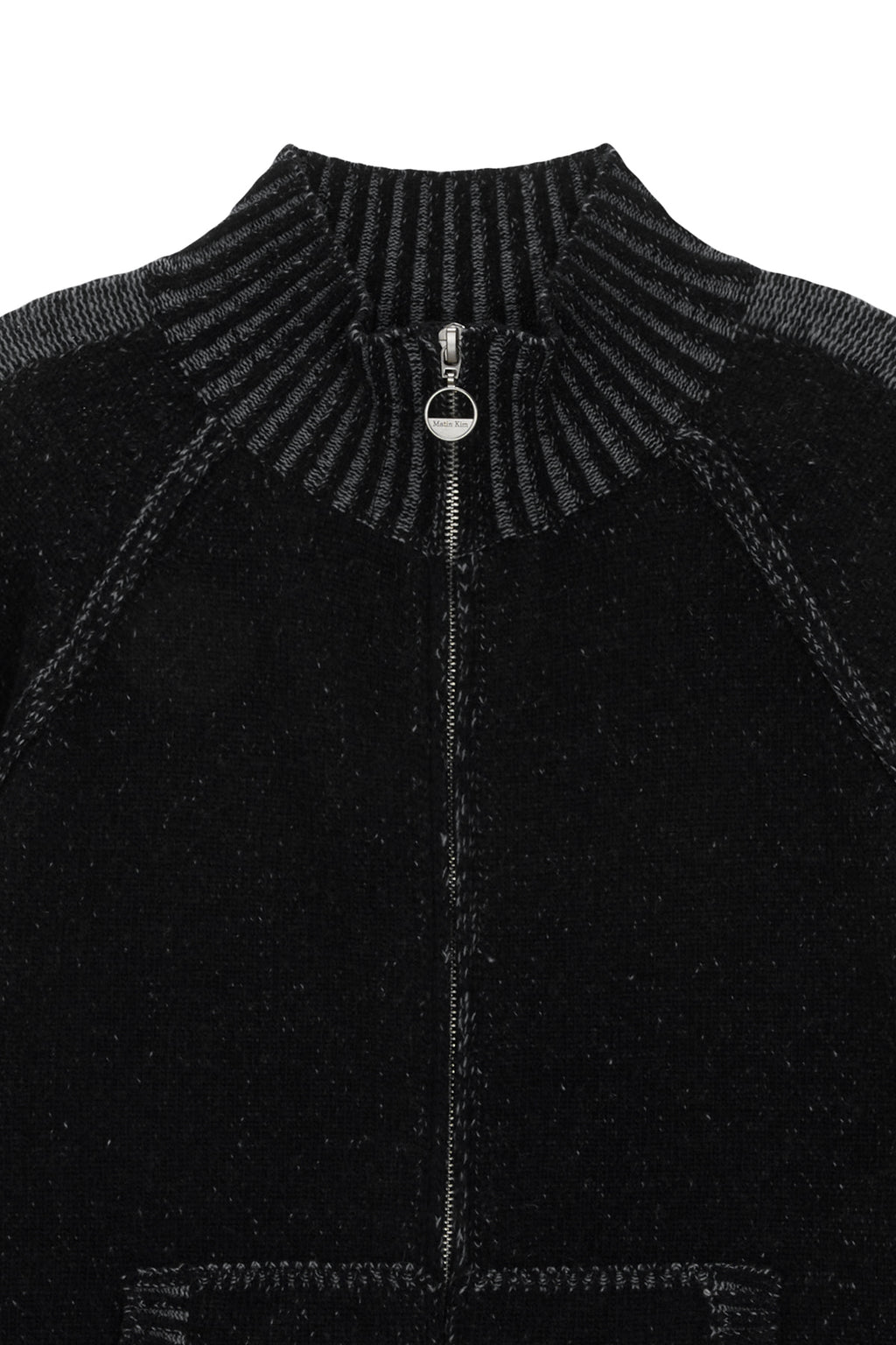 Matin Kim - Two Tone Mixed Knit Zip Up (Black) product image 3 | TRAB K-Fashion Australia