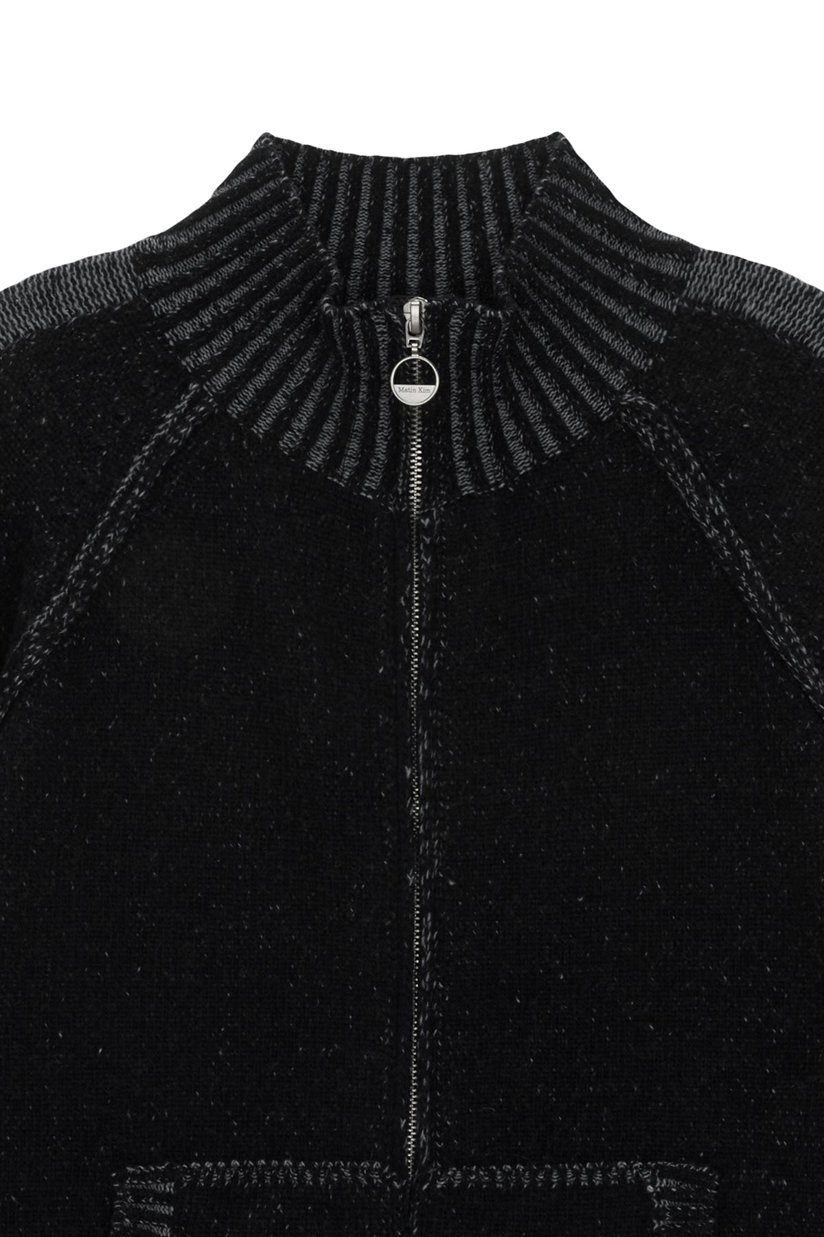 Matin Kim - Two Tone Mixed Knit Zip Up (Black) product image 3 | TRAB K-Fashion Australia
