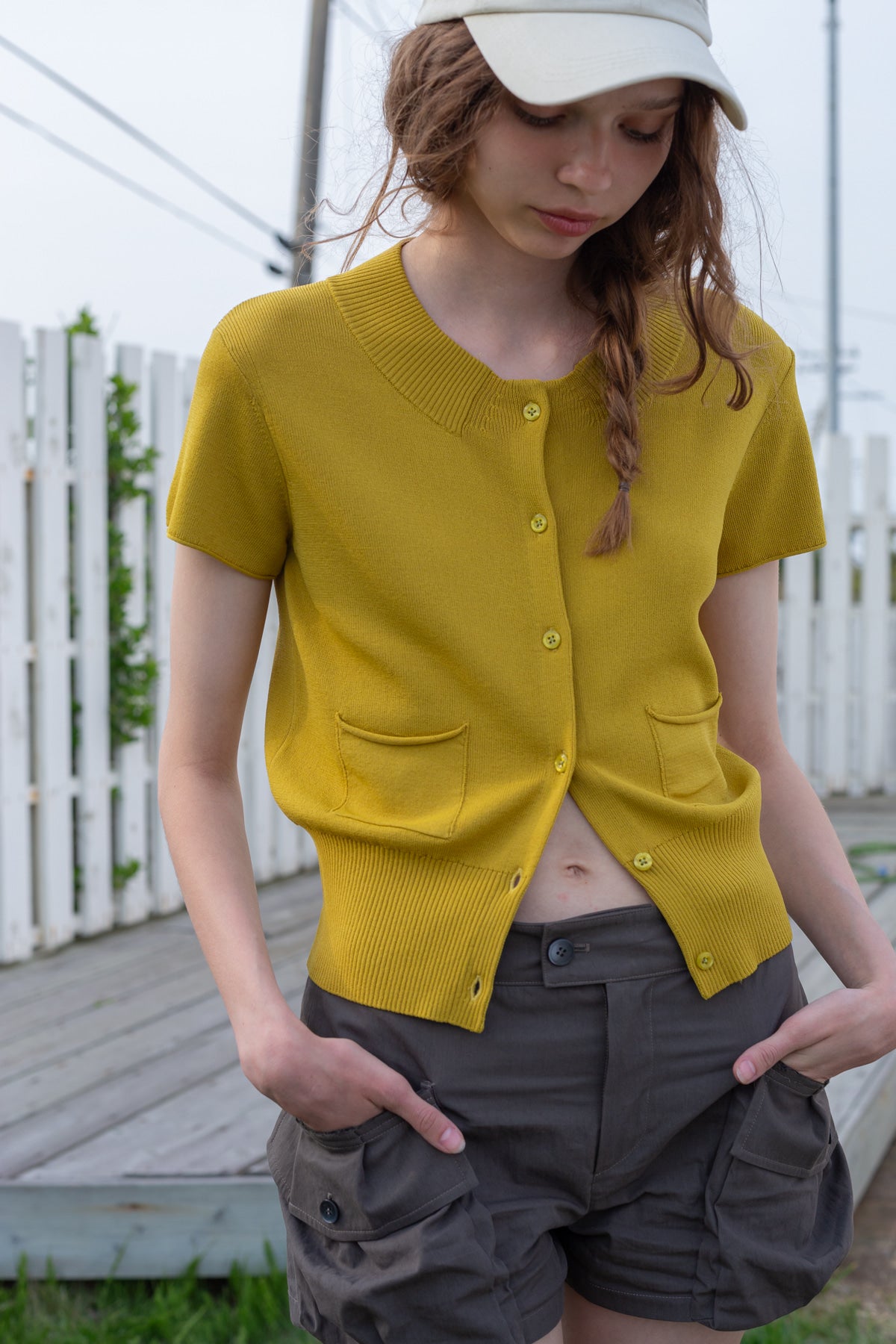 Matin Kim - Pocket Point Half Cardigan (Olive) product image 11 | TRAB K-Fashion Australia