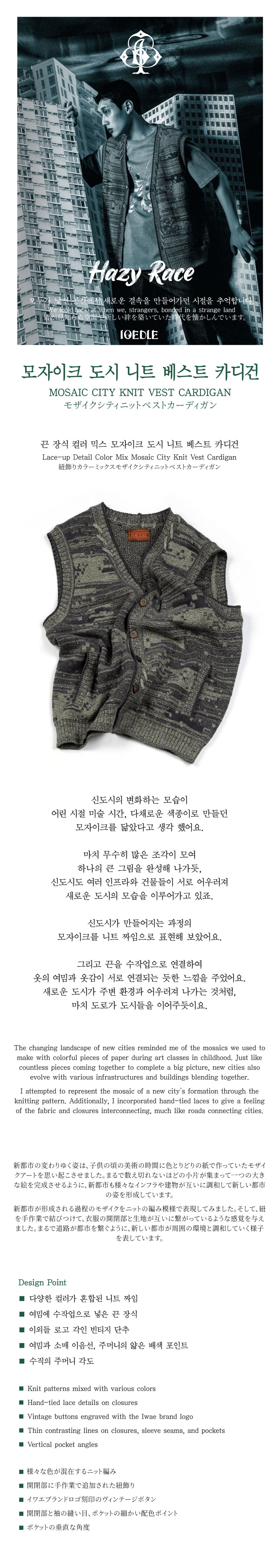 Ioedle - Mosaic Urban Knit Vest Cardigan (Green) product image 9 | TRAB K-Fashion Australia