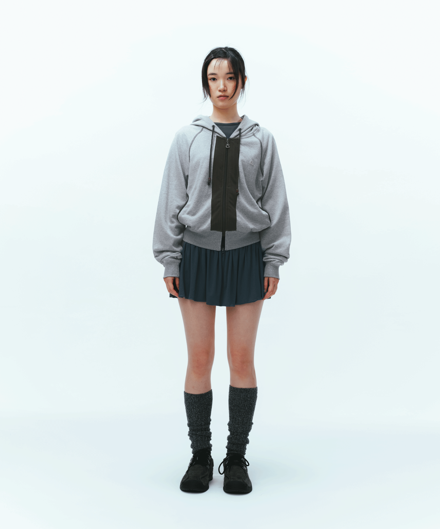 Coyseio - Puckering Hood Zip-Up (Grey) product image 2 | TRAB K-Fashion Australia