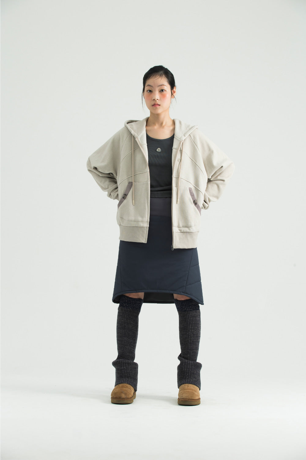 Coyseio - String Pocket Hood Zip-Up (Sand) product image 2 | TRAB K-Fashion Australia