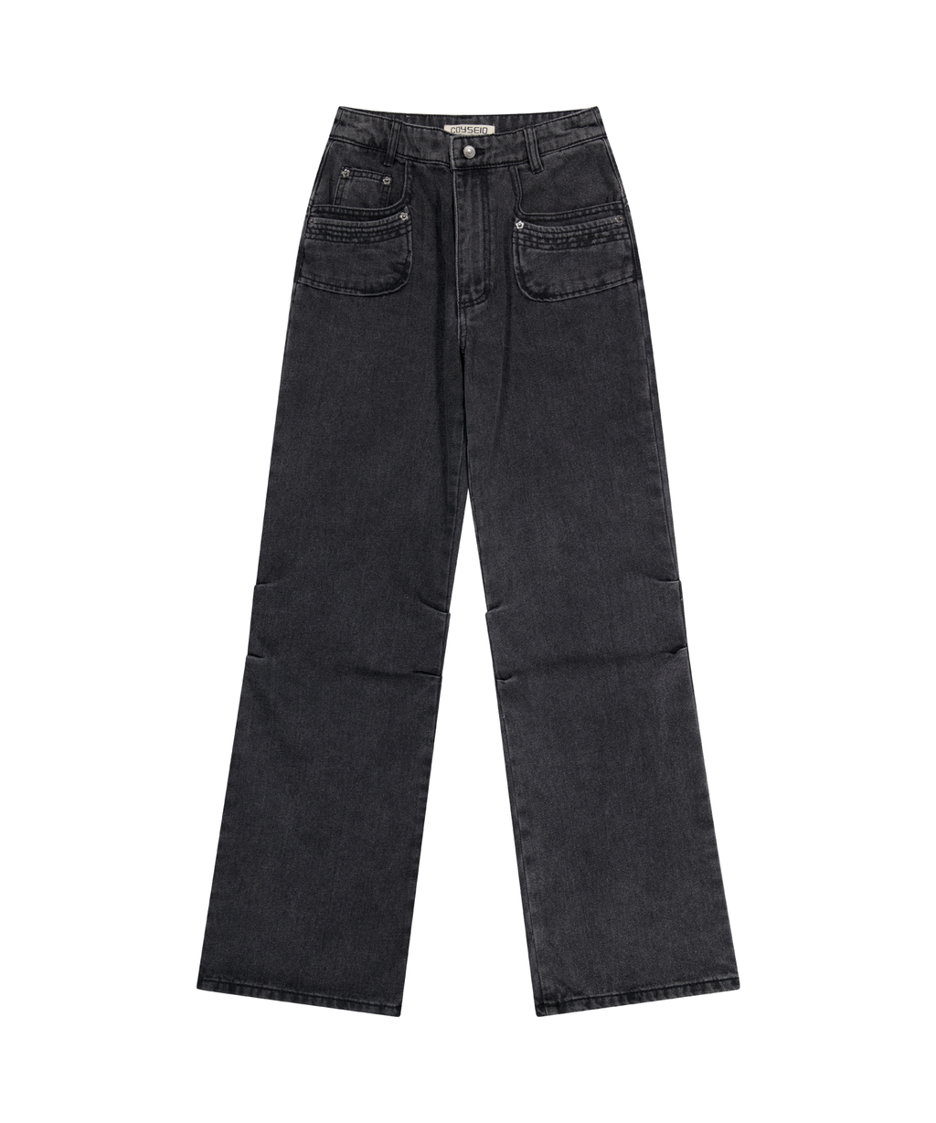 Coyseio - Flower Snap Denim Pants (Black) product image 7 | TRAB K-Fashion Australia