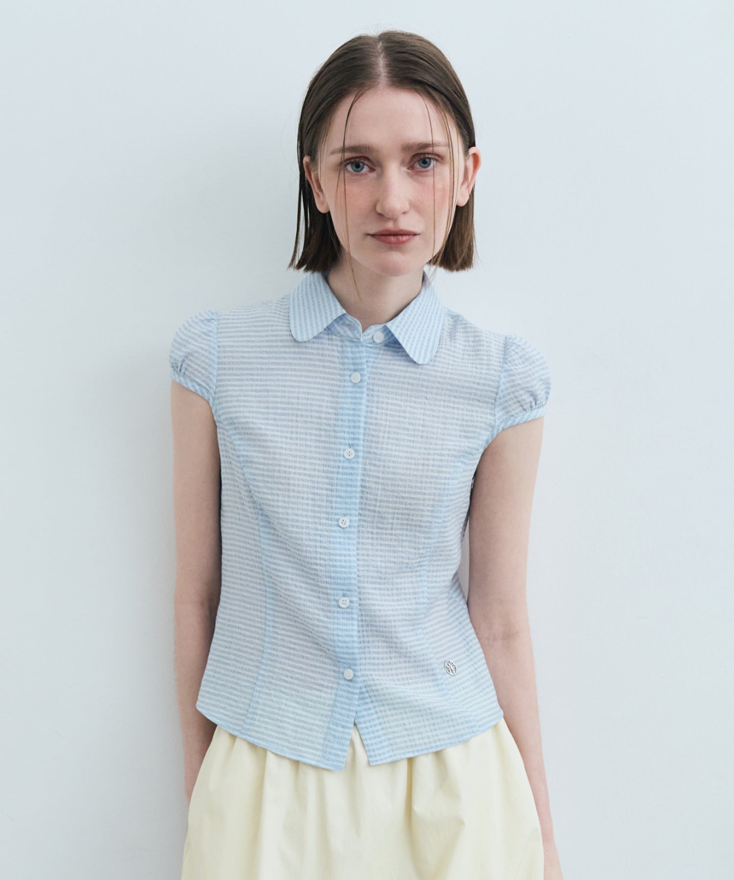 Marithe & Francois Girbaud - Circle Logo Cap Sleeve Shirt (Blue) product image 1 | TRAB K-Fashion Australia