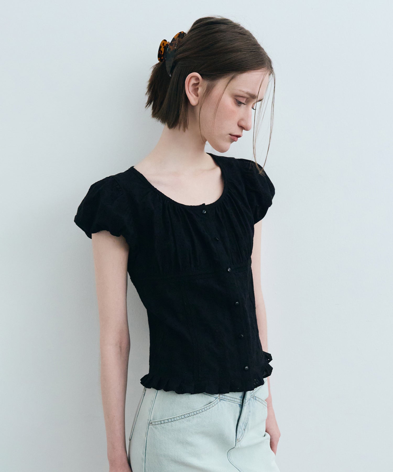 Marithe & Francois Girbaud - Puff Sleeve Lace Shirt (Black) product image 2 | TRAB K-Fashion Australia