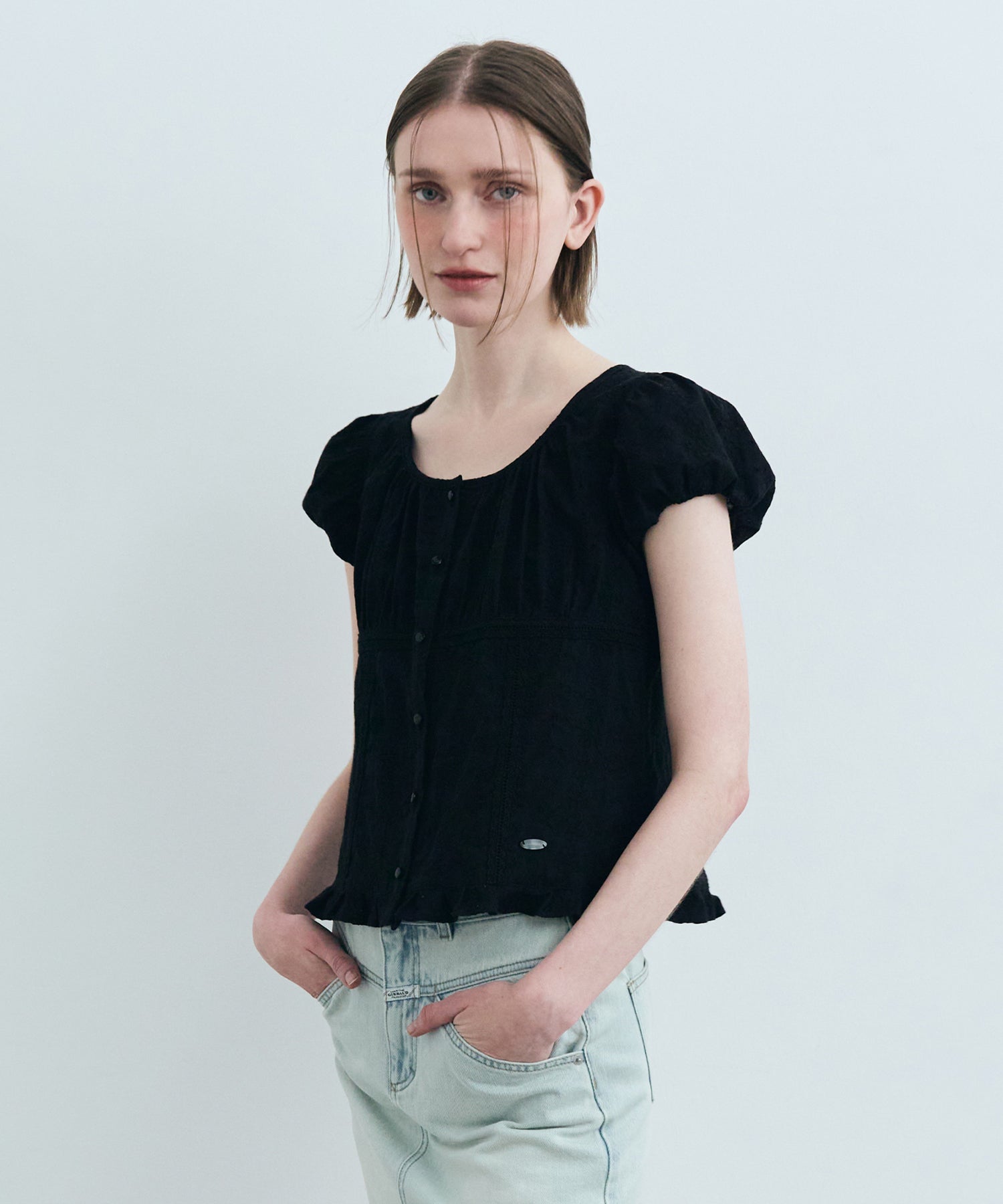 Marithe & Francois Girbaud - Puff Sleeve Lace Shirt (Black) product image 3 | TRAB K-Fashion Australia
