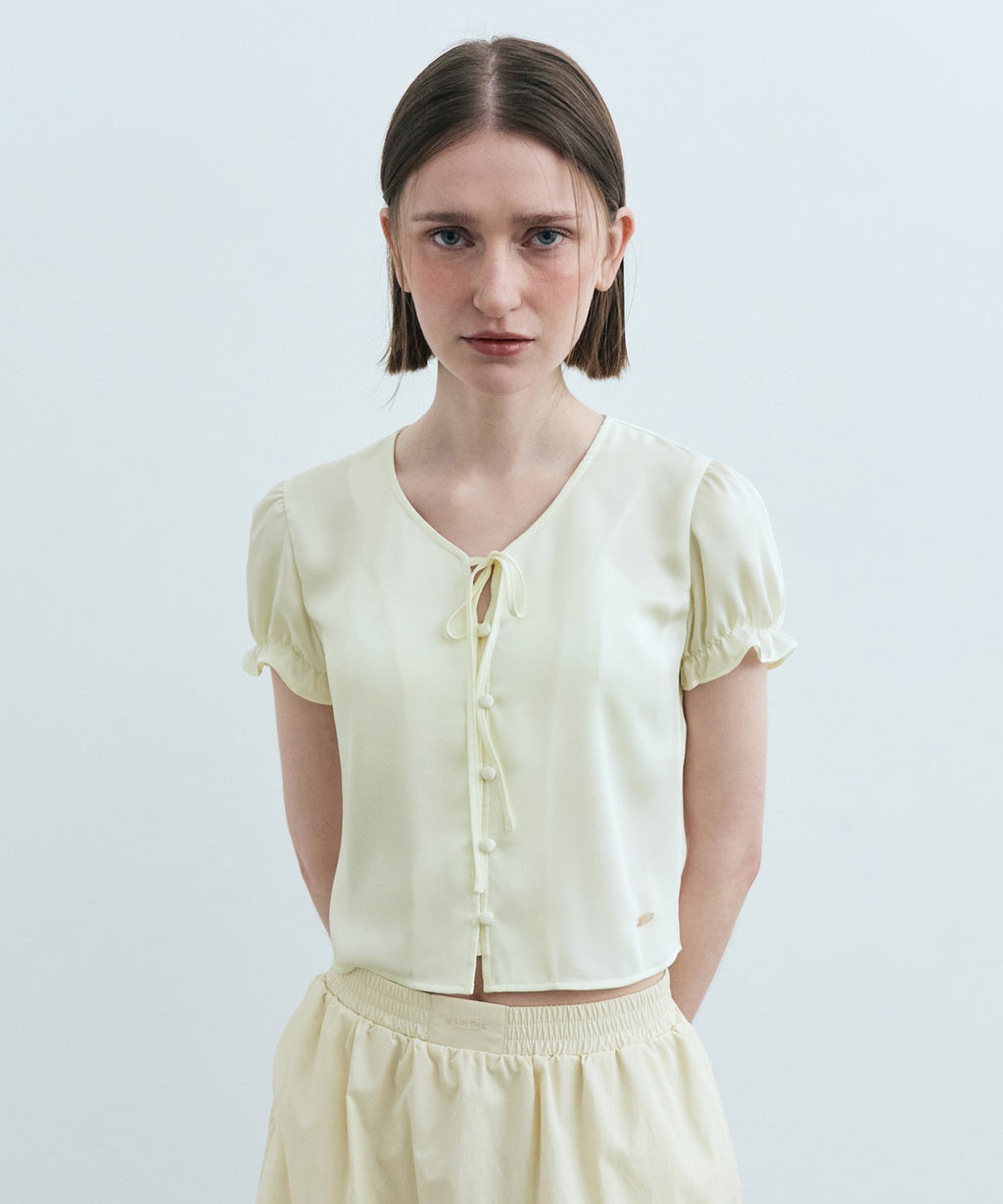 Marithe & Francois Girbaud - Half Sleeve Satin Blouse (Ivory) product image 1 | TRAB K-Fashion Australia