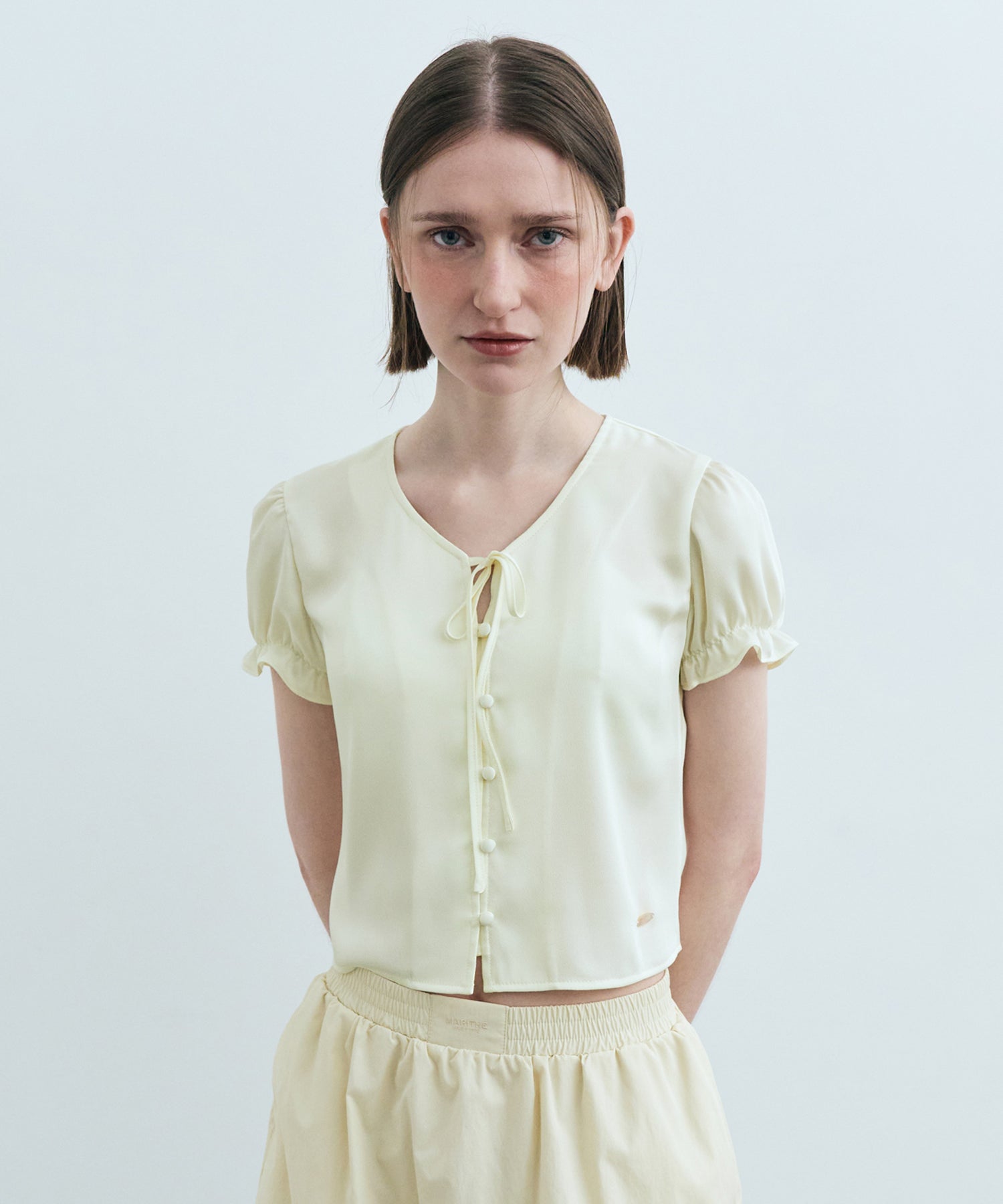 Marithe & Francois Girbaud - Half Sleeve Satin Blouse (Ivory) product image 1 | TRAB K-Fashion Australia