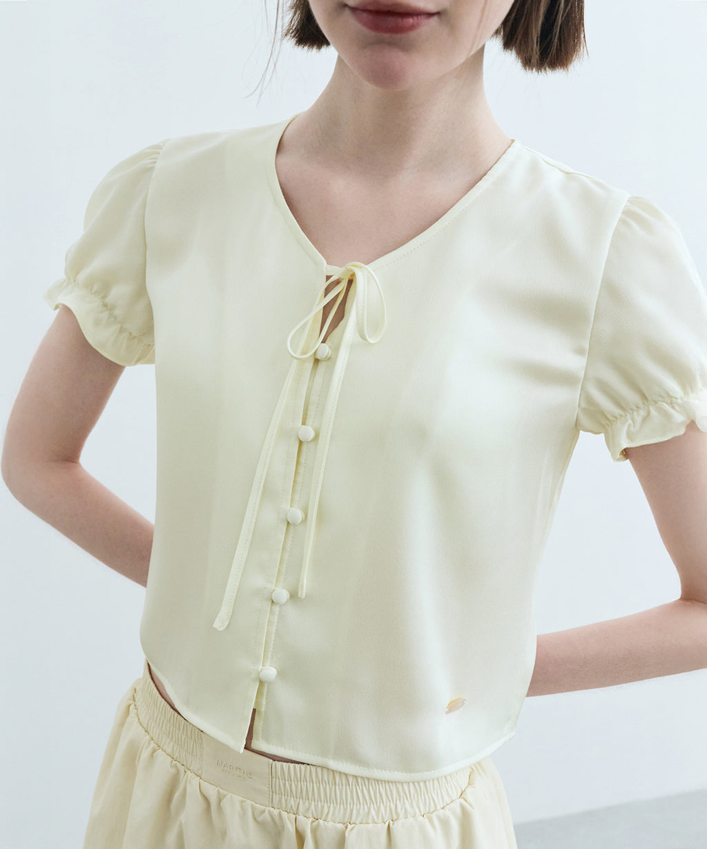 Marithe & Francois Girbaud - Half Sleeve Satin Blouse (Ivory) product image 3 | TRAB K-Fashion Australia