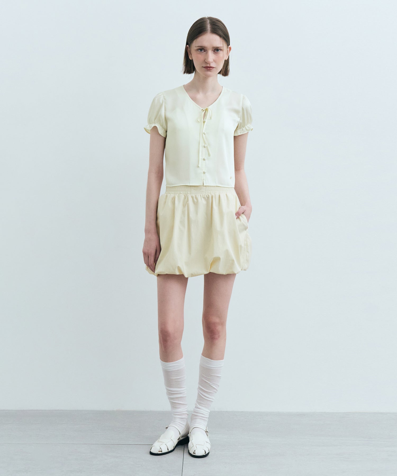 Marithe & Francois Girbaud - Half Sleeve Satin Blouse (Ivory) product image 4 | TRAB K-Fashion Australia