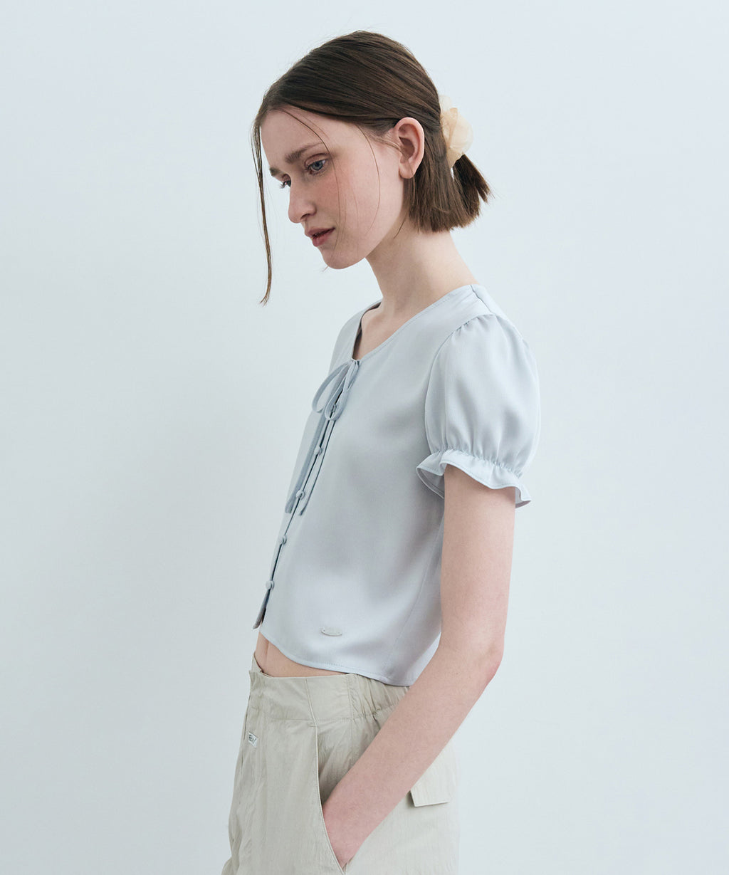 Marithe & Francois Girbaud - Half Sleeve Satin Blouse (Light Blue) product image 2 | TRAB K-Fashion Australia