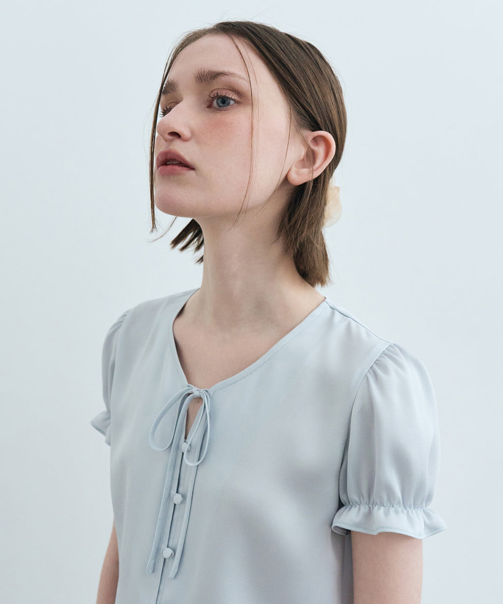 Marithe & Francois Girbaud - Half Sleeve Satin Blouse (Light Blue) product image 3 | TRAB K-Fashion Australia