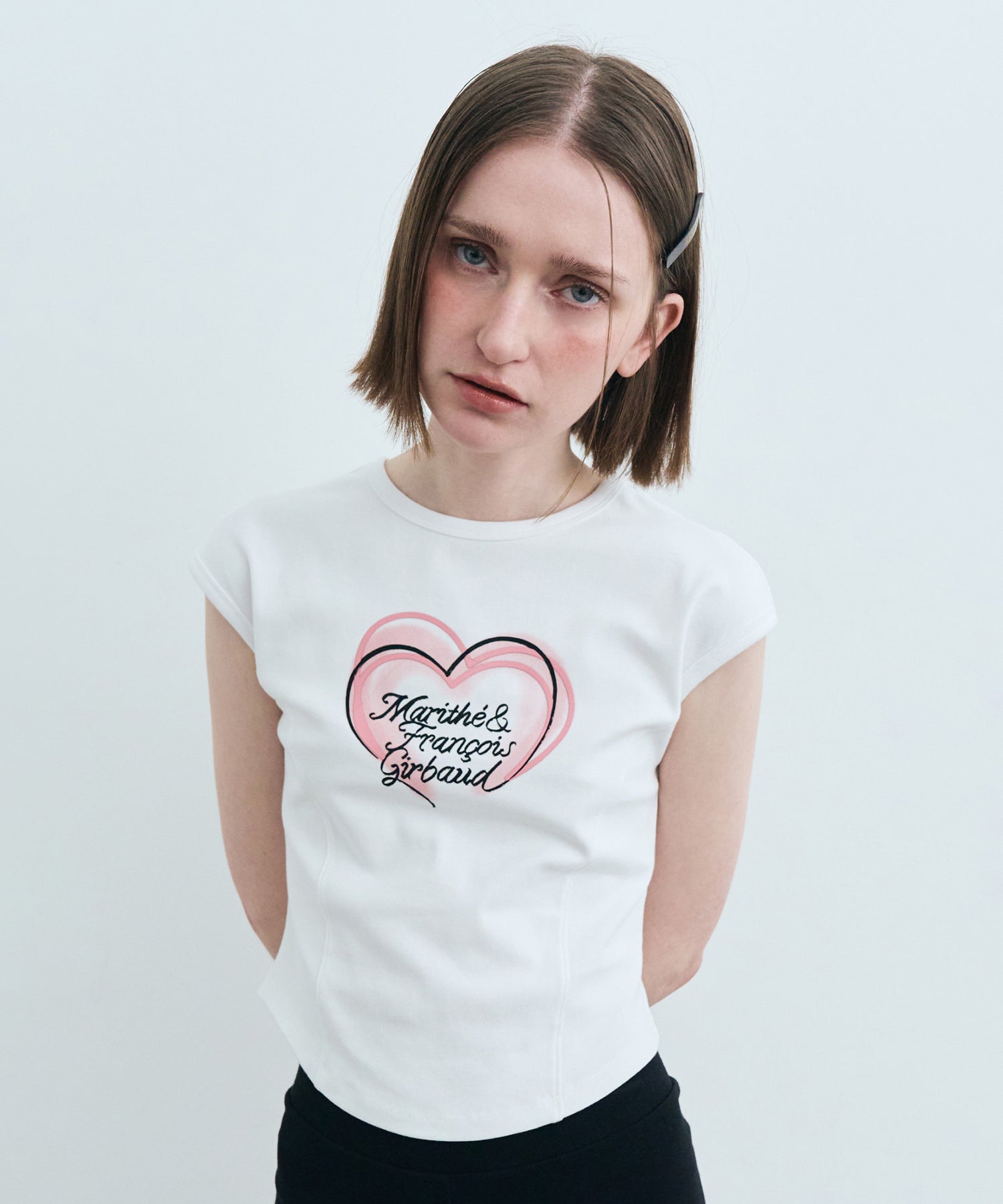 Marithe & Francois Girbaud - Heart Lettering Logo Cap Sleeve Tee (White) product image 1 | TRAB K-Fashion Australia