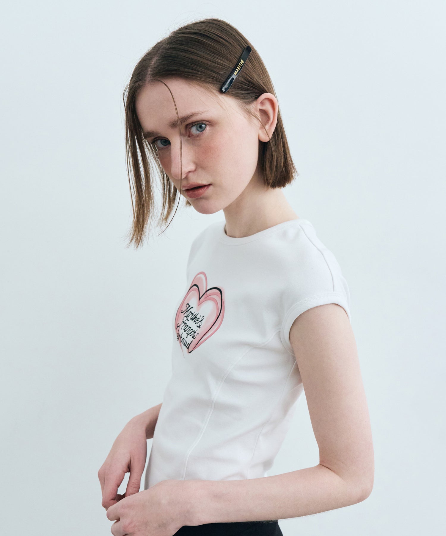 Marithe & Francois Girbaud - Heart Lettering Logo Cap Sleeve Tee (White) product image 2 | TRAB K-Fashion Australia