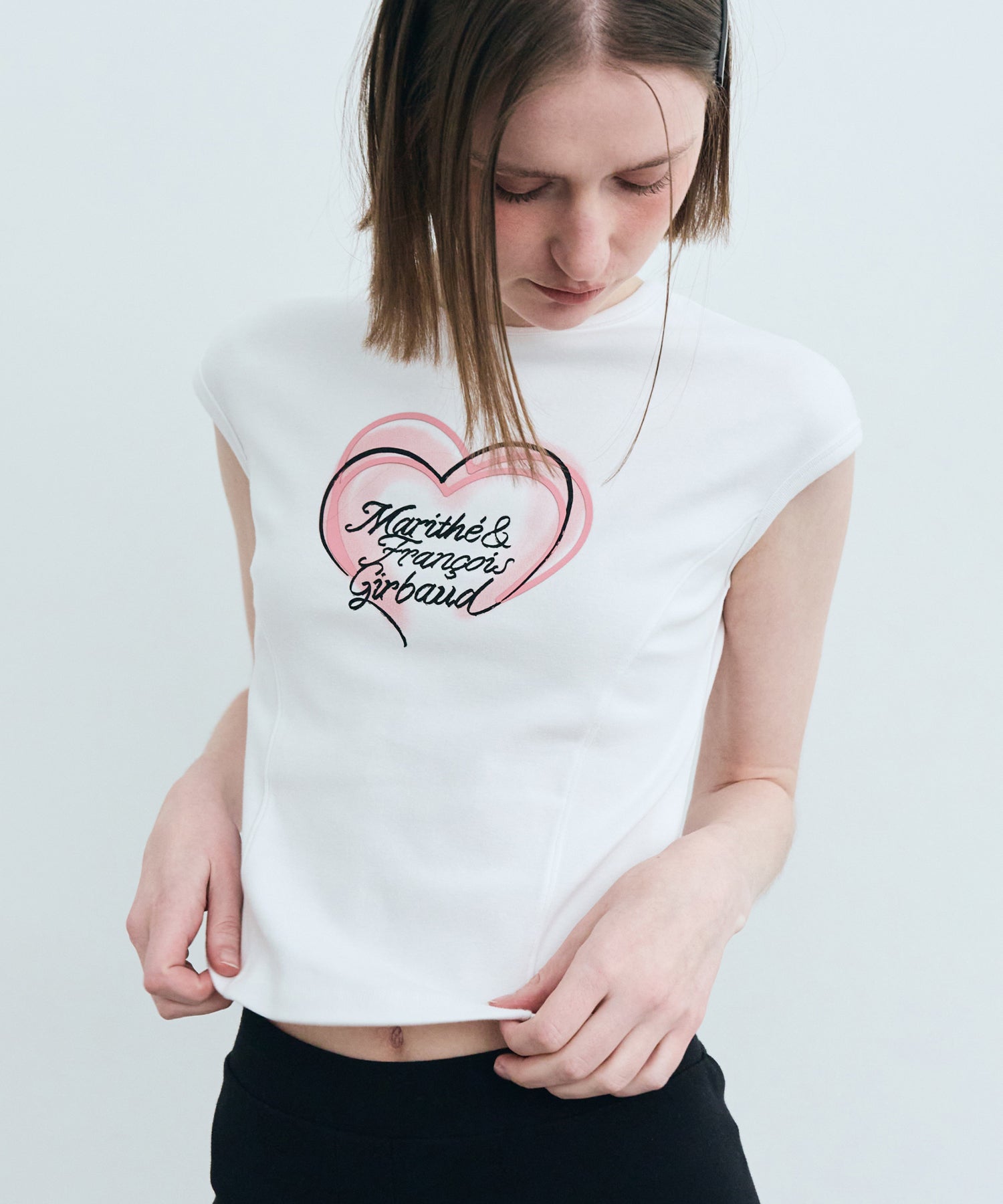 Marithe & Francois Girbaud - Heart Lettering Logo Cap Sleeve Tee (White) product image 3 | TRAB K-Fashion Australia