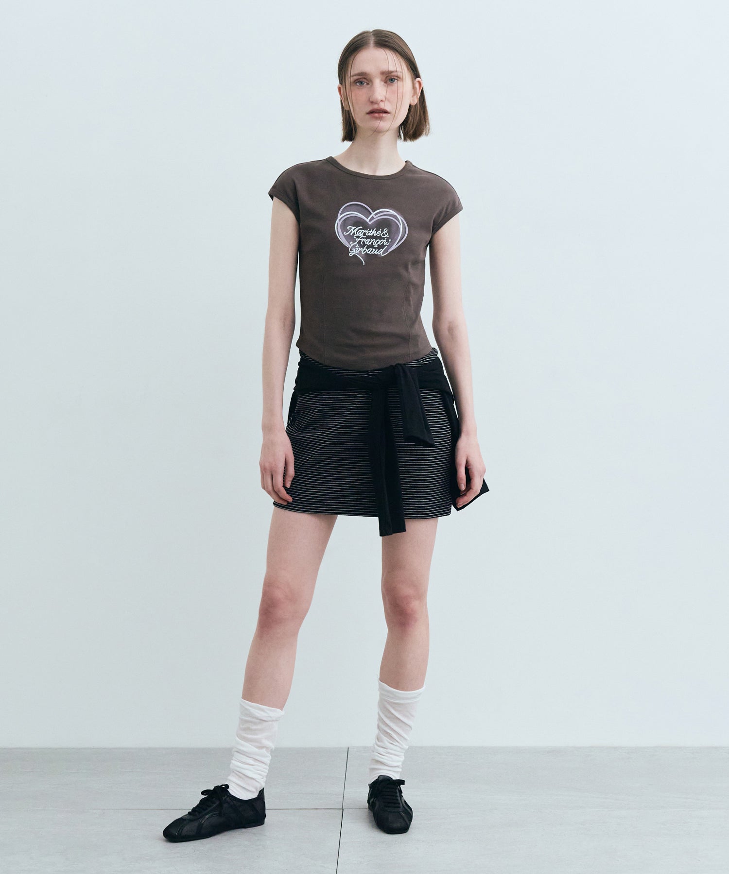 Marithe & Francois Girbaud - Heart Lettering Logo Cap Sleeve Tee (Charcoal) product image 3 | TRAB K-Fashion Australia