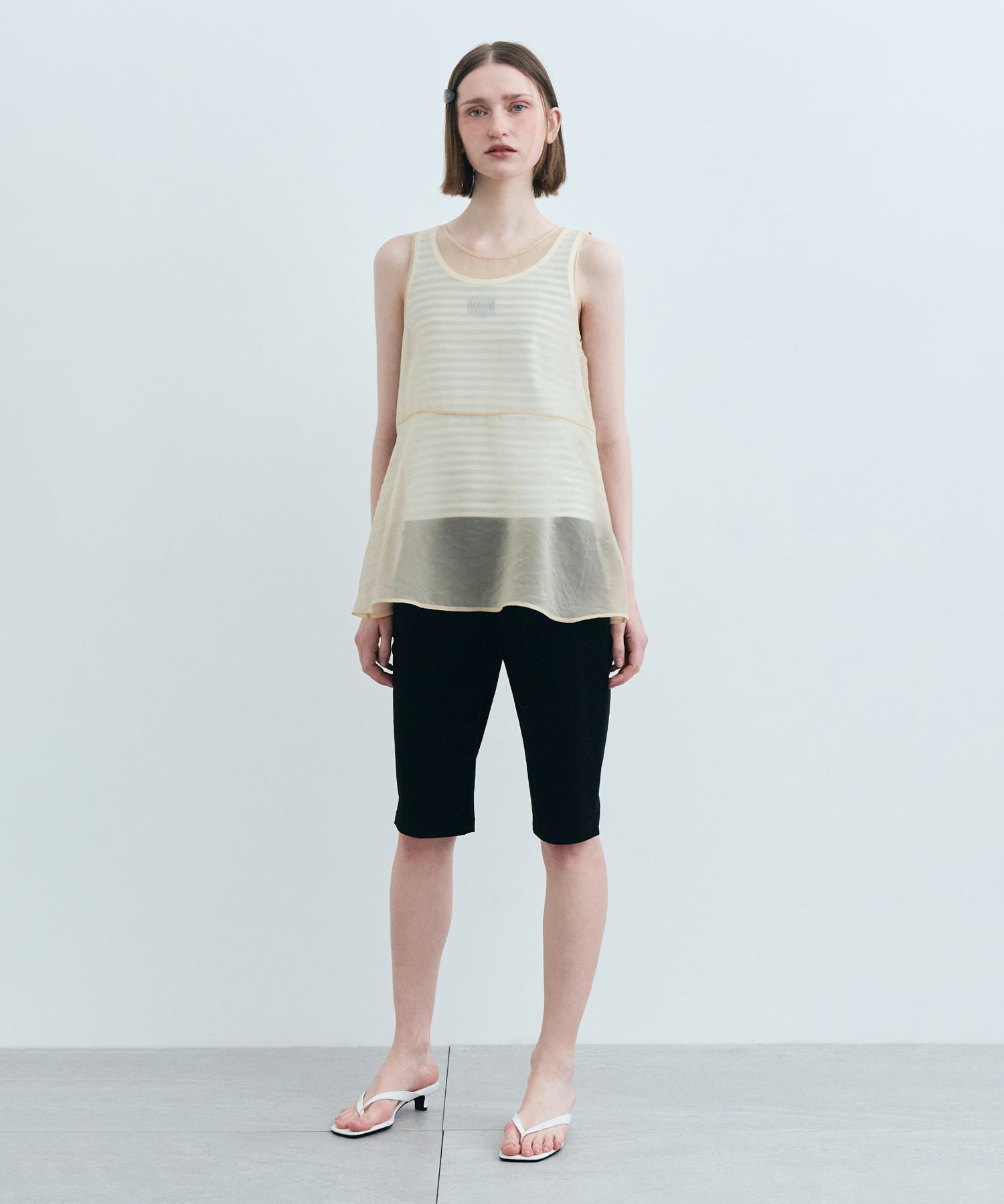 Marithe & Francois Girbaud - Sheer Sleeveless Top (Light Beige) product image 4 | TRAB K-Fashion Australia