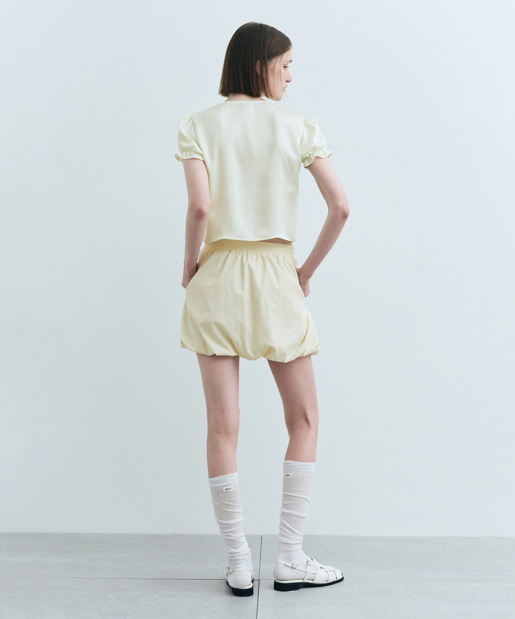 Marithe & Francois Girbaud - Nylon Bubble Hem Mini Skirt (Cream) product image 6 | TRAB K-Fashion Australia