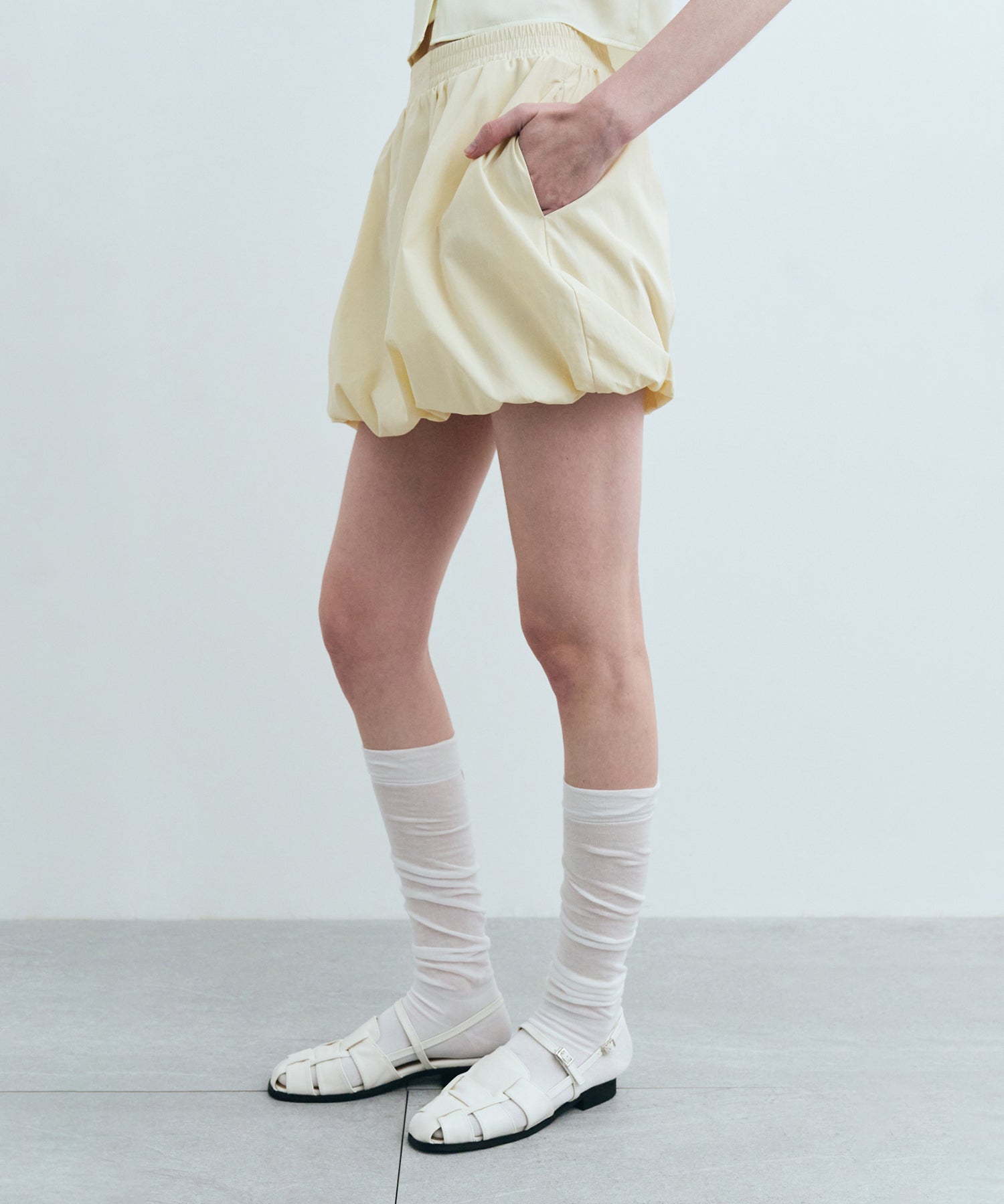 Marithe & Francois Girbaud - Nylon Bubble Hem Mini Skirt (Cream) product image 7 | TRAB K-Fashion Australia