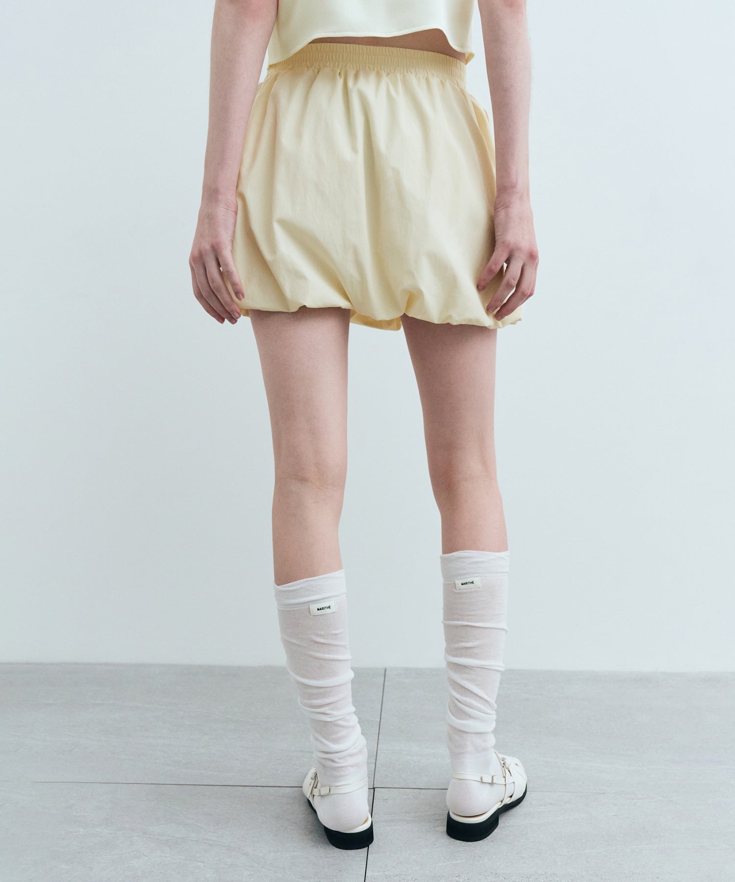 Marithe & Francois Girbaud - Nylon Bubble Hem Mini Skirt (Cream) product image 8 | TRAB K-Fashion Australia