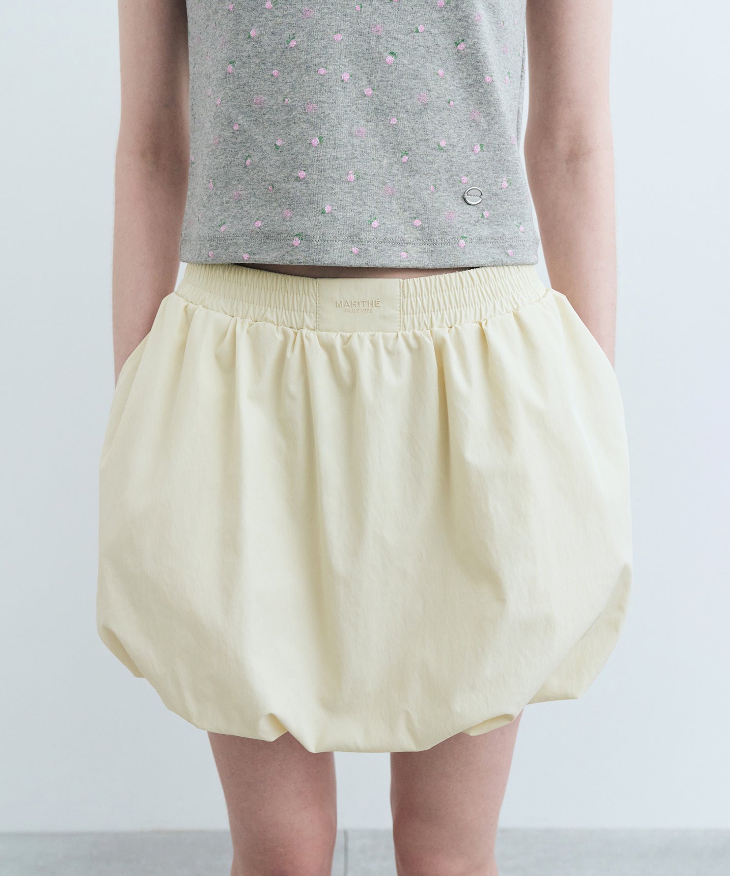 Marithe & Francois Girbaud - Nylon Bubble Hem Mini Skirt (Cream) product image 9 | TRAB K-Fashion Australia