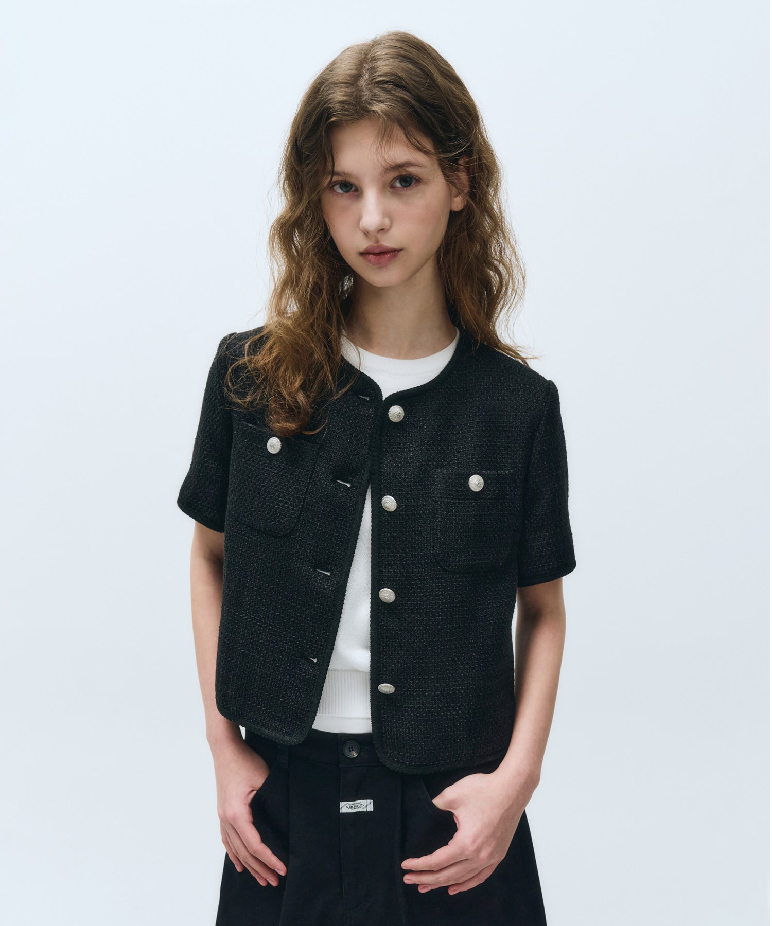 Marithe & Francois Girbaud - Classic Round Neck Tweed Jacket (Black) product image 1 | TRAB K-Fashion Australia