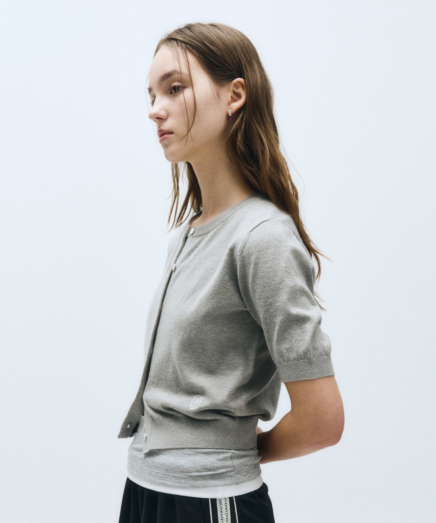Marithe & Francois Girbaud - Round Neck Half Cardigan (Heather Gray) product image 2 | TRAB K-Fashion Australia