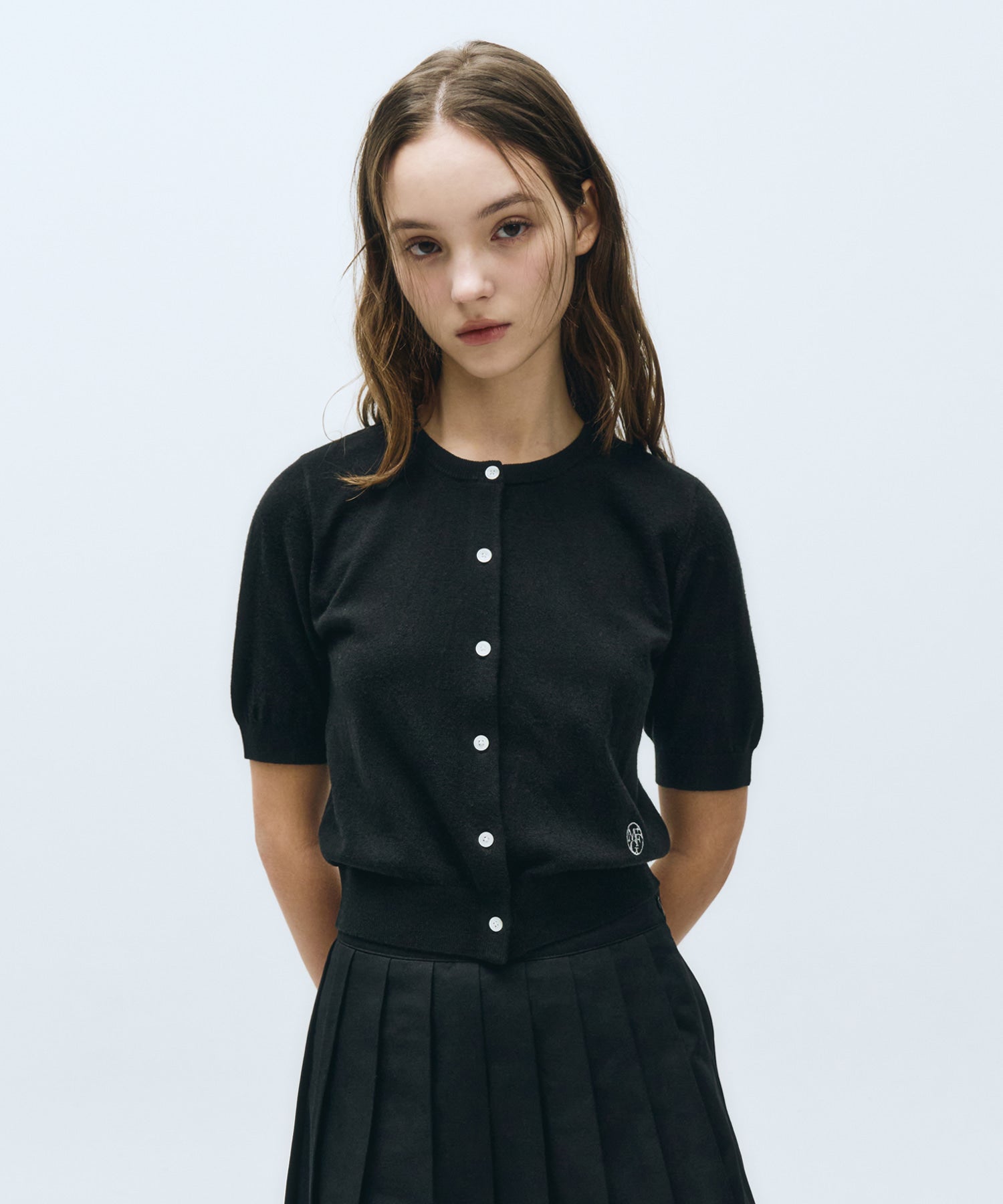 Marithe & Francois Girbaud - Round Neck Half Cardigan (Black) product image 1 | TRAB K-Fashion Australia