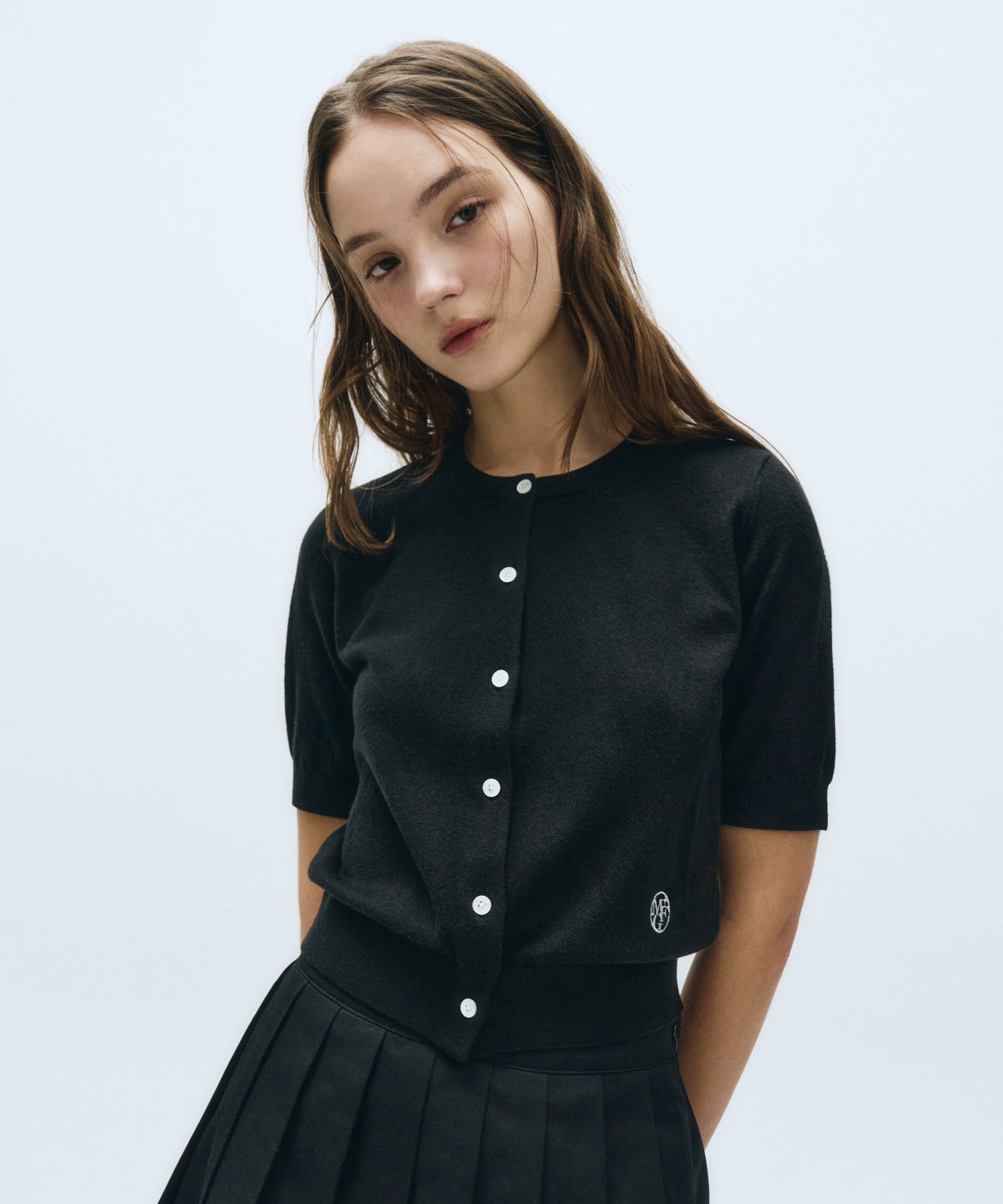 Marithe & Francois Girbaud - Round Neck Half Cardigan (Black) product image 2 | TRAB K-Fashion Australia