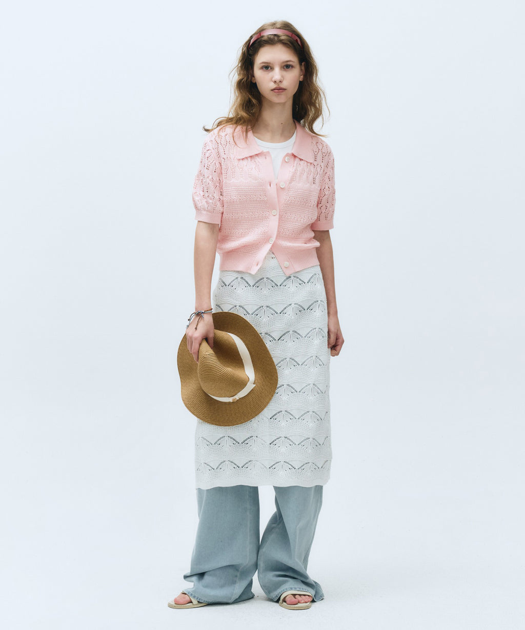 Marithe & Francois Girbaud - Half Sleeve Crochet Crop Cardigan (Light Pink) product image 6 | TRAB K-Fashion Australia