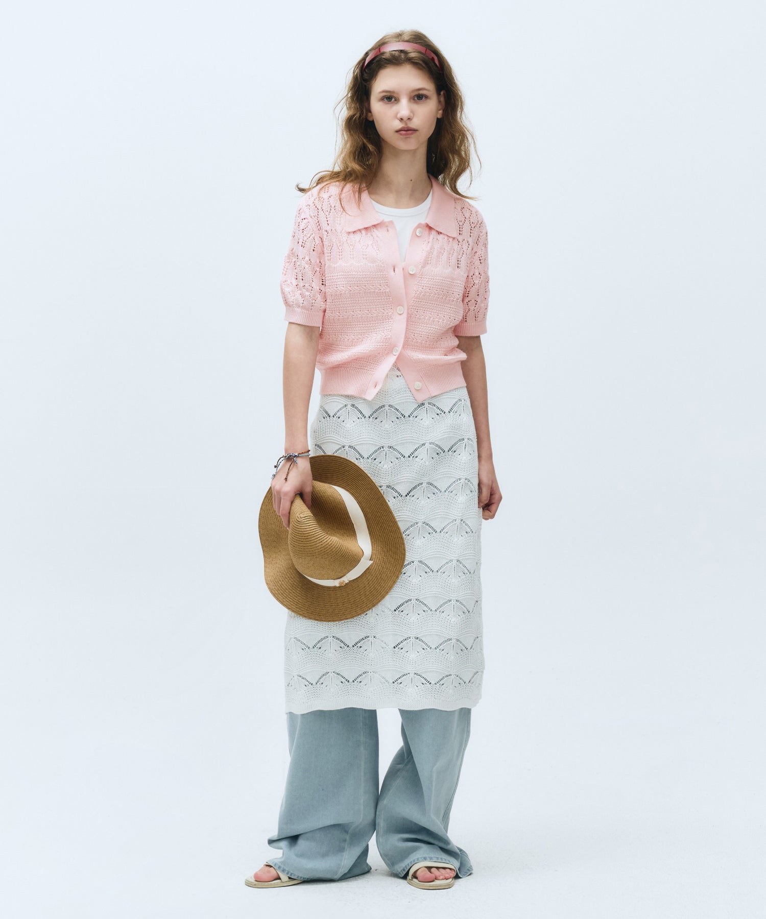 Marithe & Francois Girbaud - Half Sleeve Crochet Crop Cardigan (Light Pink) product image 6 | TRAB K-Fashion Australia