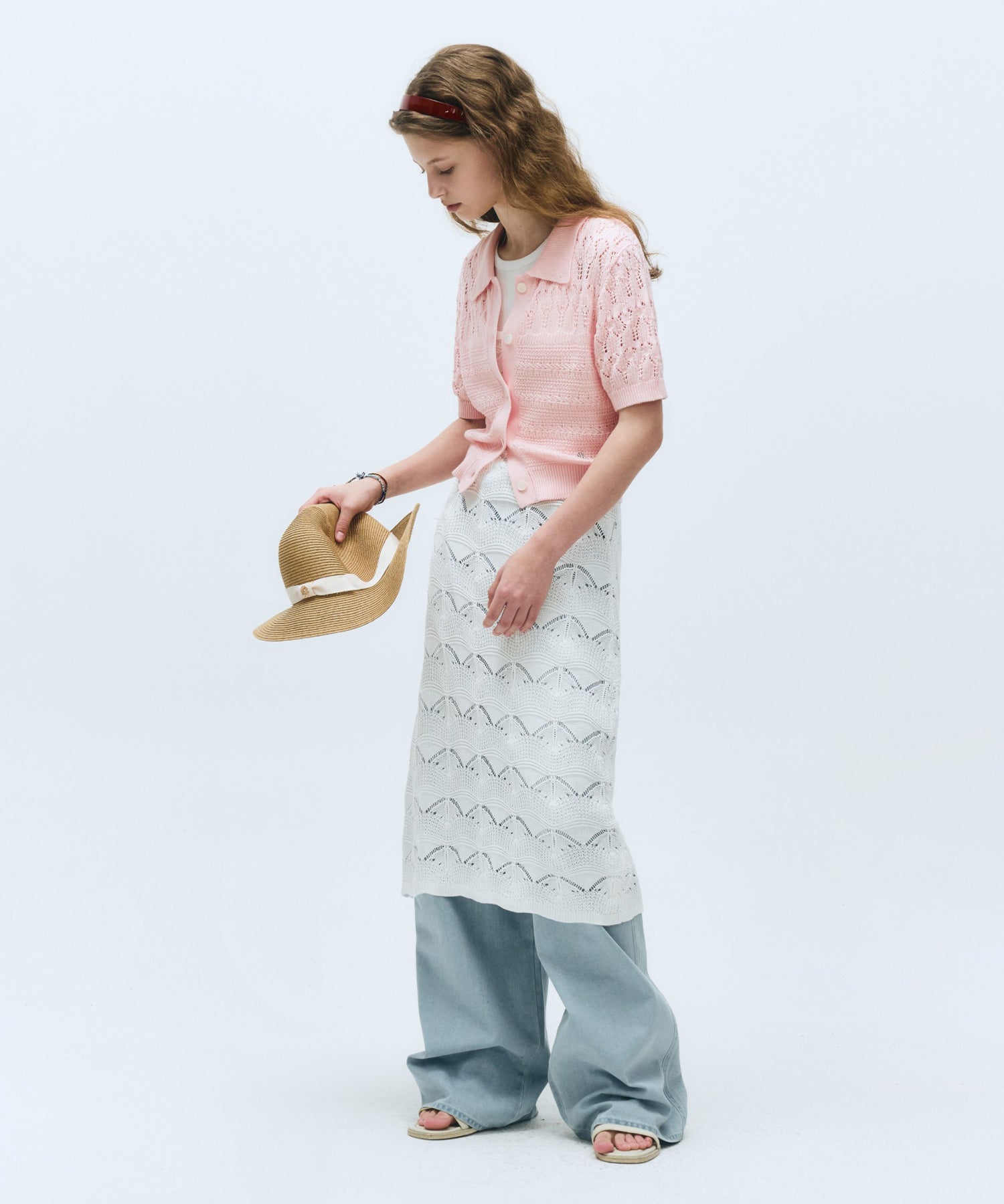 Marithe & Francois Girbaud - Half Sleeve Crochet Crop Cardigan (Light Pink) product image 7 | TRAB K-Fashion Australia