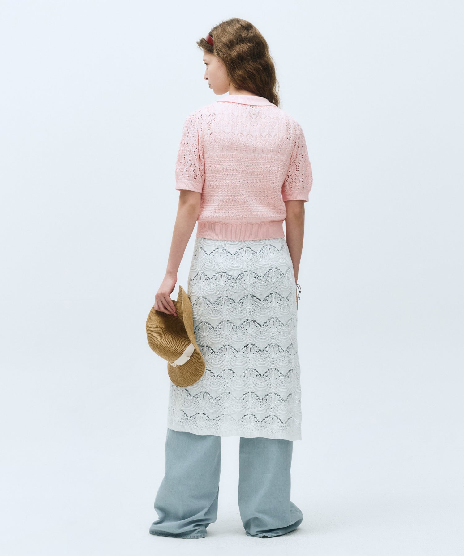 Marithe & Francois Girbaud - Half Sleeve Crochet Crop Cardigan (Light Pink) product image 8 | TRAB K-Fashion Australia
