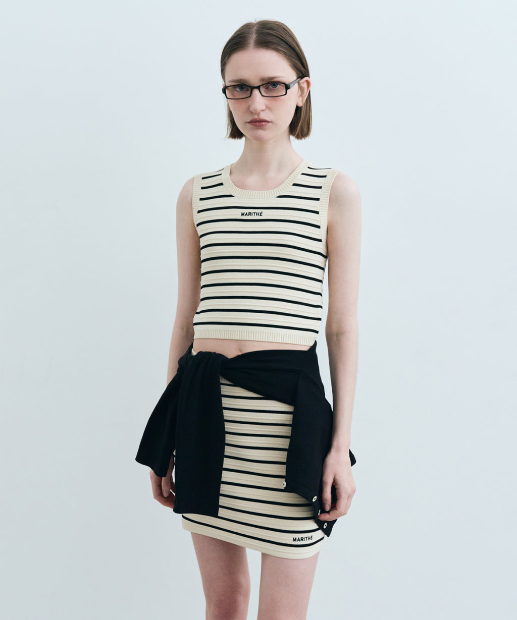 Marithe & Francois Girbaud - Stripe Sleeveless Knit Set-up (Ivory) product image 2 | TRAB K-Fashion Australia