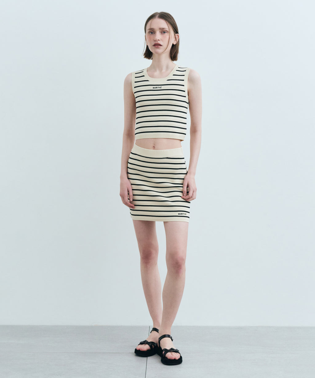 Marithe & Francois Girbaud - Stripe Sleeveless Knit Set-up (Ivory) product image 4 | TRAB K-Fashion Australia