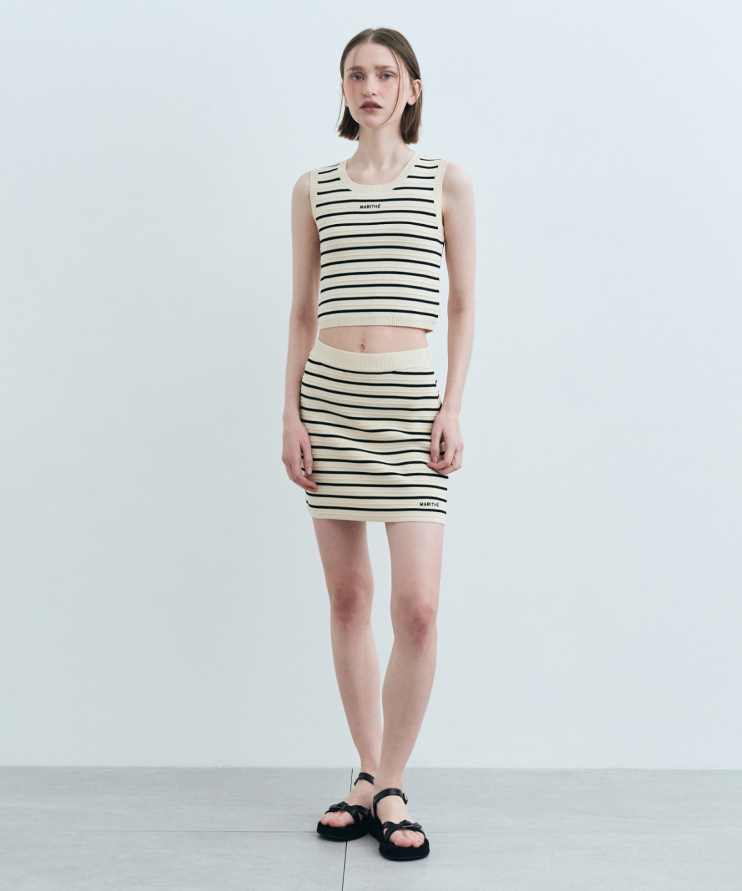 Marithe & Francois Girbaud - Stripe Sleeveless Knit Set-up (Ivory) product image 4 | TRAB K-Fashion Australia