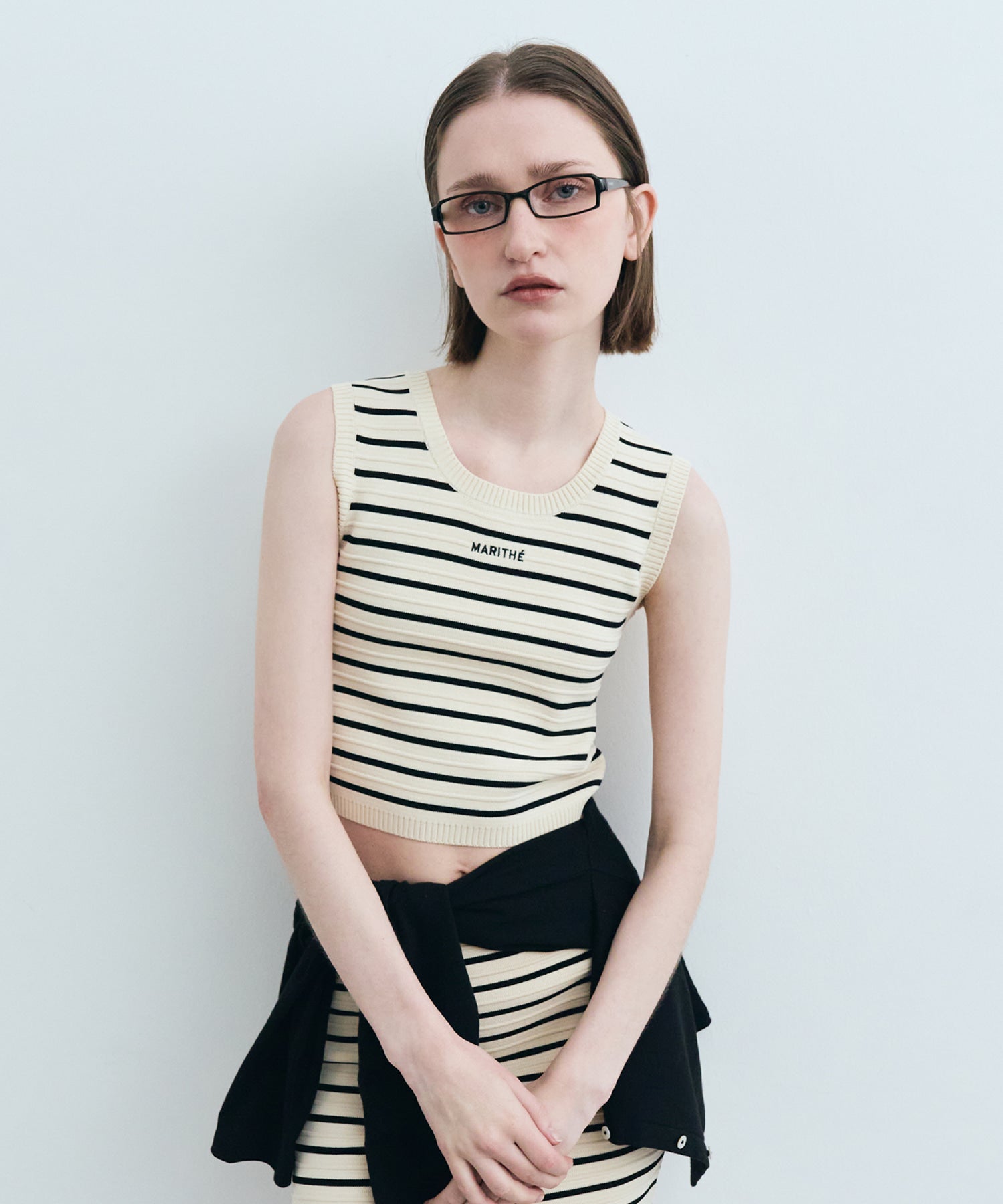 Marithe & Francois Girbaud - Stripe Sleeveless Knit Set-up (Ivory) product image 1 | TRAB K-Fashion Australia