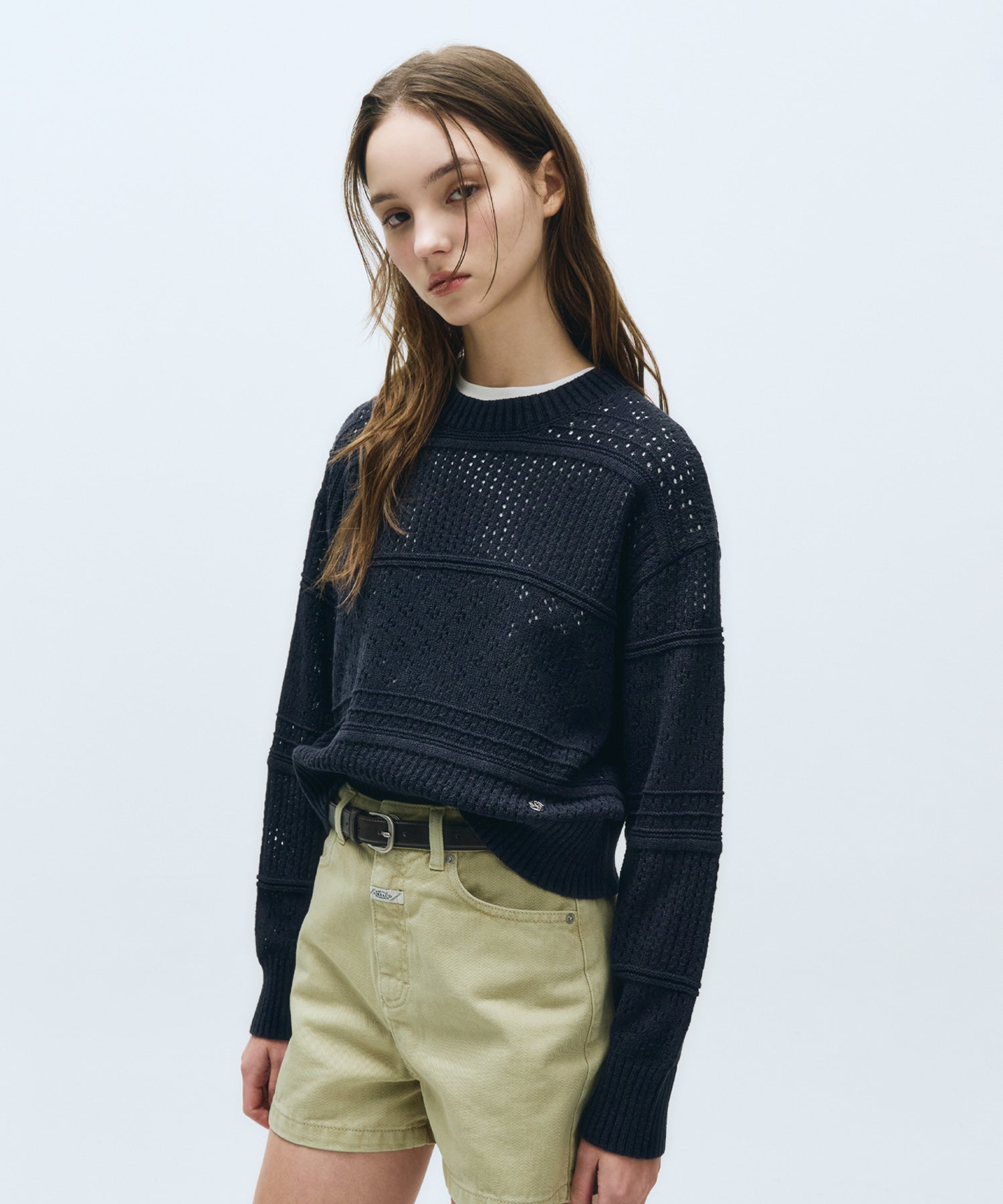 Marithe & Francois Girbaud - Crochet Knit Pullover (Navy) product image 1 | TRAB K-Fashion Australia