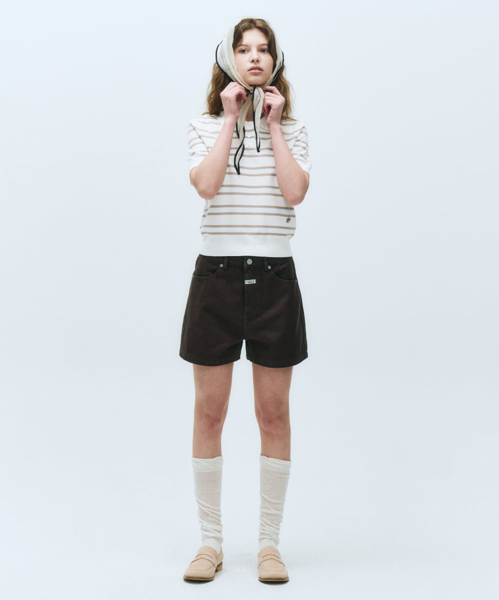 Marithe & Francois Girbaud - Half Sleeve Stripe Polo Knit (Ivory) product image 6 | TRAB K-Fashion Australia