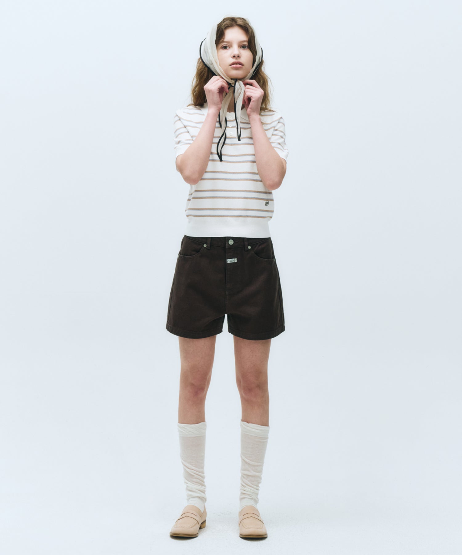 Marithe & Francois Girbaud - Half Sleeve Stripe Polo Knit (Ivory) product image 6 | TRAB K-Fashion Australia