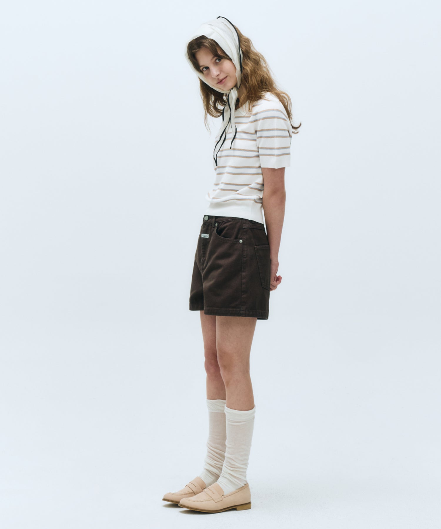 Marithe & Francois Girbaud - Half Sleeve Stripe Polo Knit (Ivory) product image 7 | TRAB K-Fashion Australia