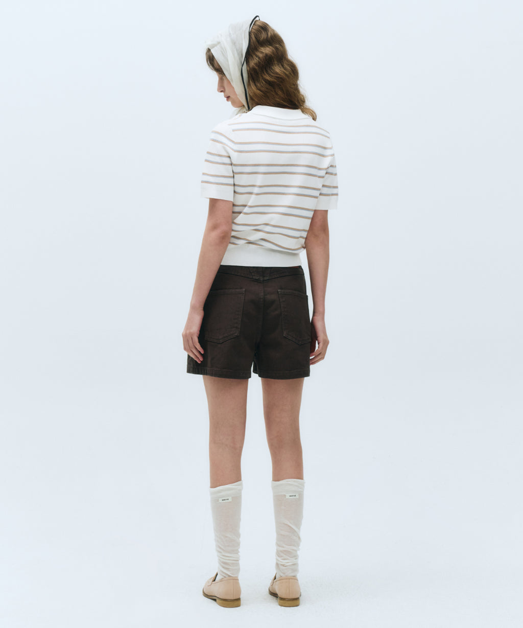 Marithe & Francois Girbaud - Half Sleeve Stripe Polo Knit (Ivory) product image 8 | TRAB K-Fashion Australia