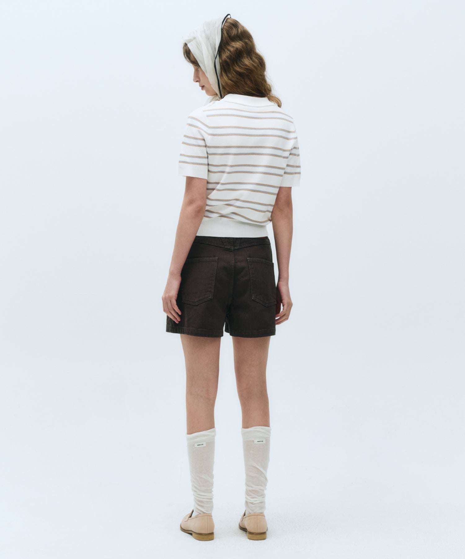 Marithe & Francois Girbaud - Half Sleeve Stripe Polo Knit (Ivory) product image 8 | TRAB K-Fashion Australia