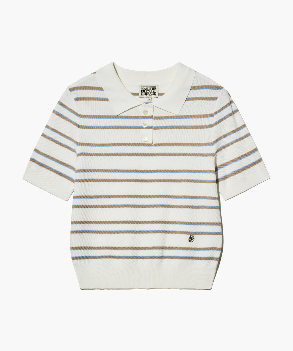 Marithe & Francois Girbaud - Half Sleeve Stripe Polo Knit (Ivory) product image 9 | TRAB K-Fashion Australia