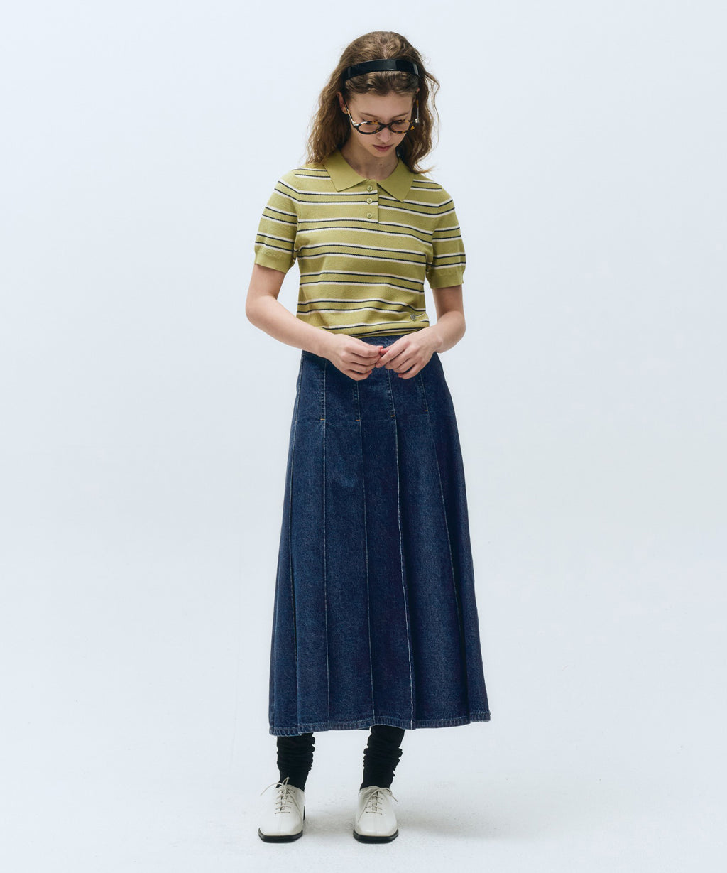 Marithe & Francois Girbaud - Half Sleeve Stripe Polo Knit (Olive) product image 4 | TRAB K-Fashion Australia