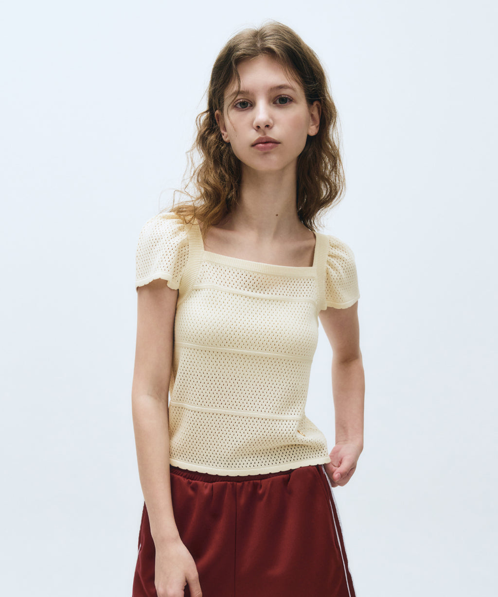 Marithe & Francois Girbaud - Ruffle Strap Knit Top (Ivory) product image 1 | TRAB K-Fashion Australia