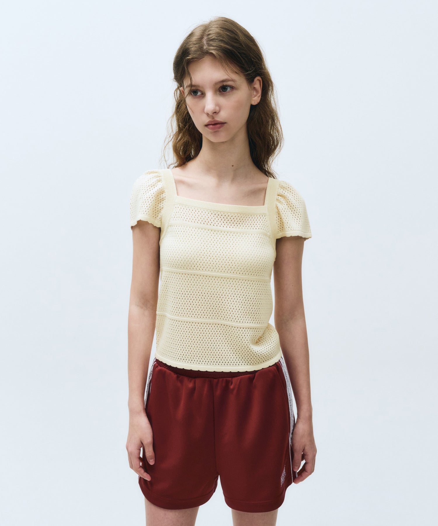 Marithe & Francois Girbaud - Ruffle Strap Knit Top (Ivory) product image 2 | TRAB K-Fashion Australia