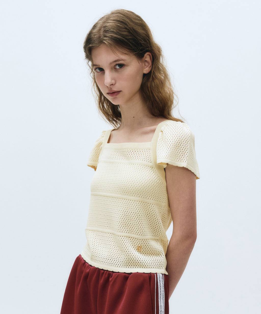 Marithe & Francois Girbaud - Ruffle Strap Knit Top (Ivory) product image 3 | TRAB K-Fashion Australia